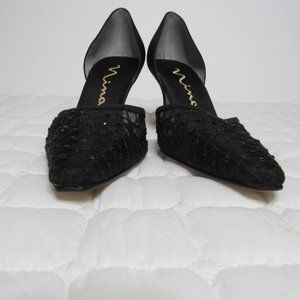 Nina Black Sequined Heels Size 8